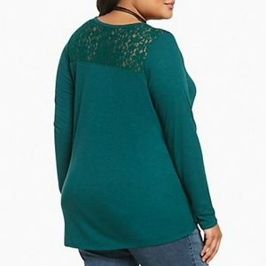 Ribbed Knit Lace Inset Henley Tee